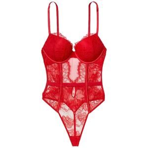 Victorias Secret Size L Bombshell Lace Teddy Corset Push Up Red Sexy Lingerie